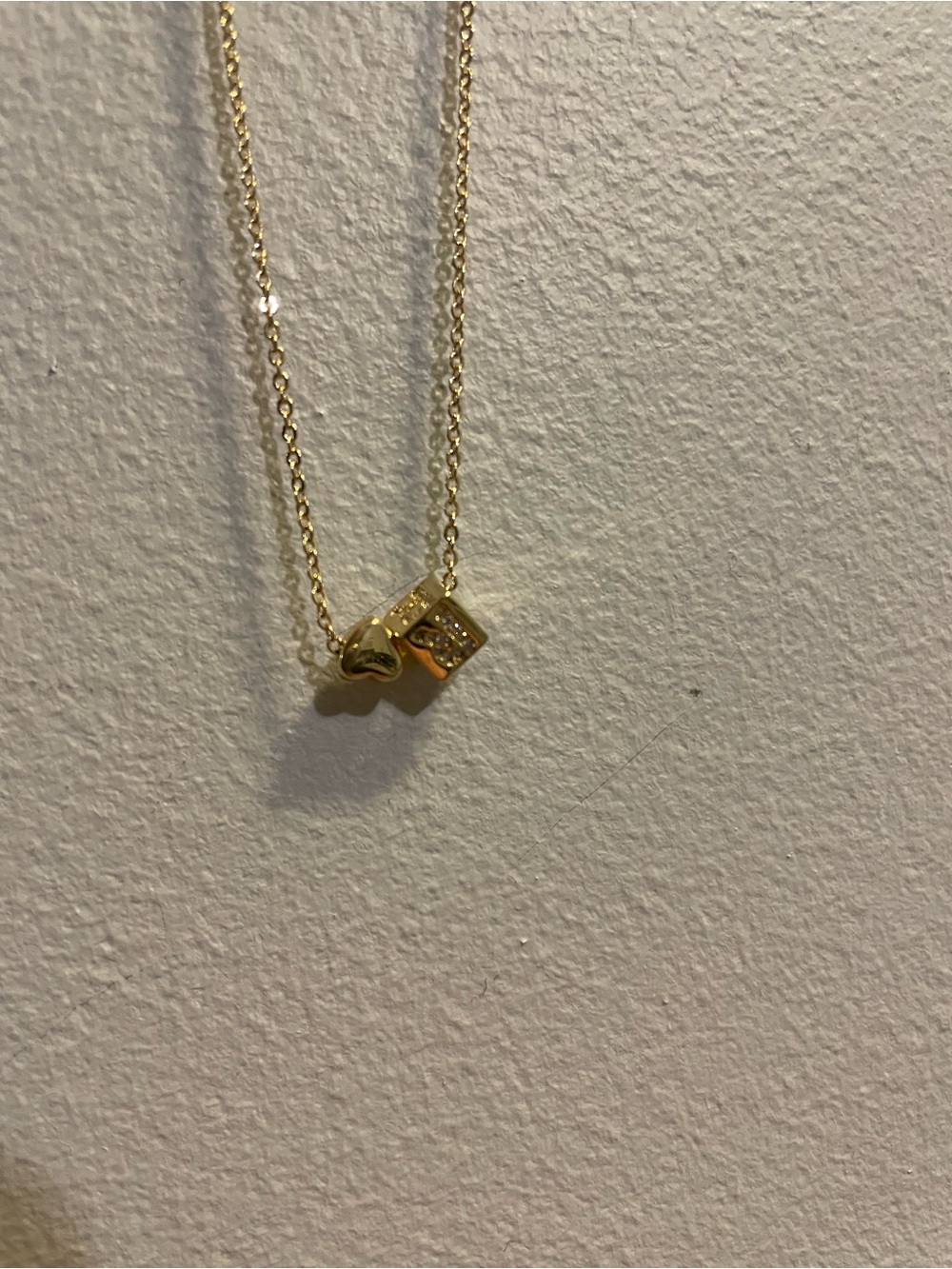 Gold Tone “R” initial Heart & Square Pendant Necklace - Women Jewelry